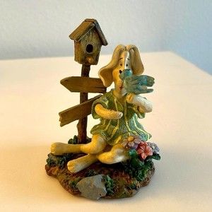 Easter/Spring Bunny Sitting w/ Birdhouse Figurine